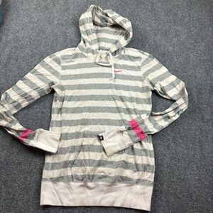 NIKE Women’s The Athletic Dept grey/white stripe hooded long sleeve shirt Small